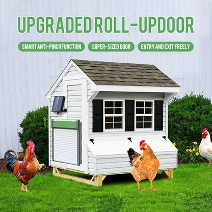 Automatic Solar Powered Chicken Coop Door with Light Sensor, Timer and Remote Control, Weatherproof Anti-Pinch Chicken Coop Rolling Shutter Door ﻿