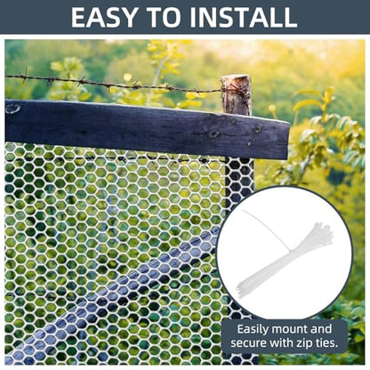 Plastic Wire Mesh Fence, 1.3ft x 50ft /15.7in x 600in Plastic Chicken Wire Fence Mesh Versatile Plastic Fencing Wire Netting Poultry Animal Barrier Fence with 150 Zip Ties for Garden & Farm, White - color: White