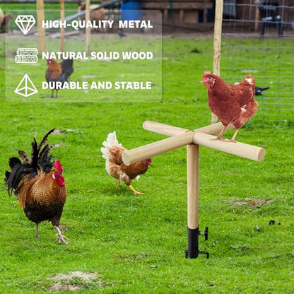 Chicken Perch Toy for Coop, Roosting Bars for Chickens in Coop, Wooden Chick Perch Stand with Metal Ground Plug, Chicken Run Toys, Chicken Coop Accessories