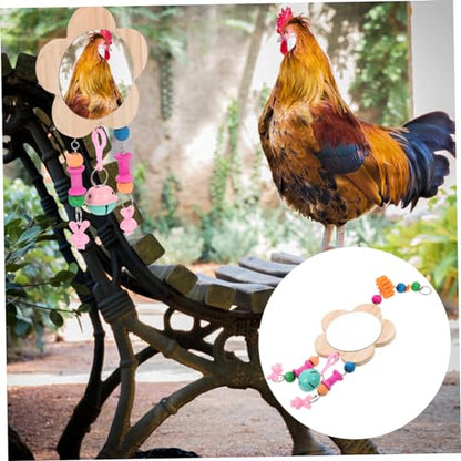 Happyyami Creative Wooden Chicken Mirror Toy Hanging Ring Enrichment Accessory for Hens and Roosters to Promote Curiosity and Exercise