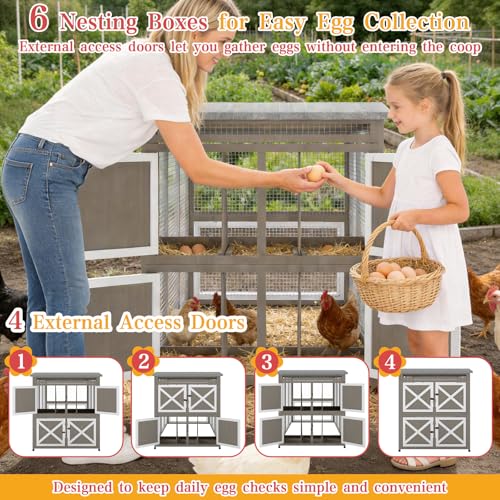 Ketive 93.6"L Outdoor Large Chicken Coop with Run for 6–8 Chickens, Wooden Hen House with 6 Nesting Boxes, 4 Lockable Egg Doors,Asphalt Roof,Waterproof Oxford Run Cover Chicken Hutch for Backyard Lawn
