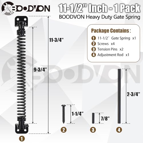 11-1/2" Gate Spring Self Closing Heavy Duty Door Springs to Close Door, Adjustable Tensioner Automatic Gate Closure, Gate Spring for Wooden Gate, Vinyl Fence, Steel Door(Black, 1 Pack) - size: 11-1/2 Inch