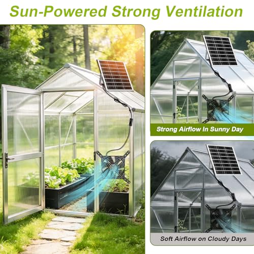 7.1" Solar Powered Exhaust Fan, 16.5 ft Cord + 25W Solar Panel Greenhouse Ventilation Fan, 3800RPM IPX7 Waterproof Solar Vent Fan for Chicken Coop, Shed, Dog House, Outdoor Intake & Exhaust