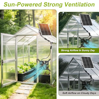 7.1" Solar Powered Exhaust Fan, 16.5 ft Cord + 25W Solar Panel Greenhouse Ventilation Fan, 3800RPM IPX7 Waterproof Solar Vent Fan for Chicken Coop, Shed, Dog House, Outdoor Intake & Exhaust