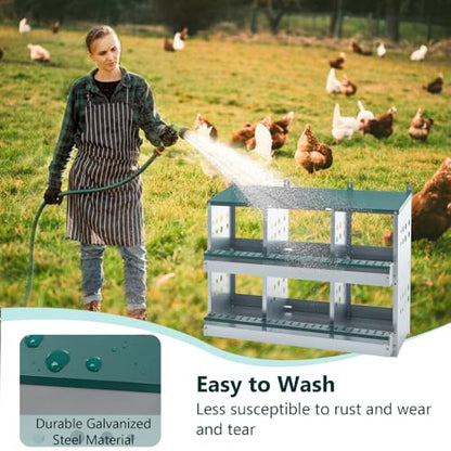 8-Compartment Metal Chicken Nesting Box for Hens, Wall-Mounted Poultry Laying Coop with Ventilation Holes and Tilted Roof Design (6-Hole,Green-1) - color: 6-Hole,Green-1