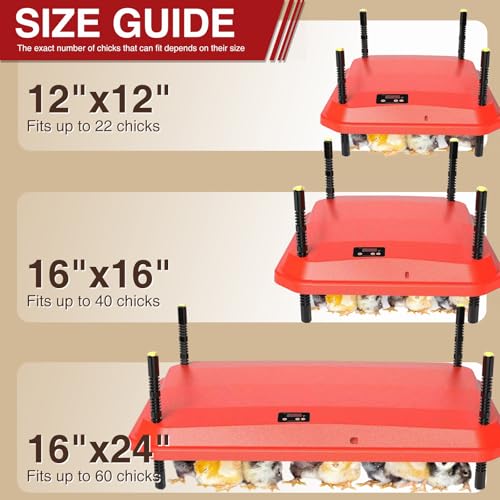 Chick Brooder Plate Coop Heat Plate for Baby Chicks 16"×24" with Adjustable Height & Angle and Auto Temperature Control, Heater with Skirt to Mimic the Comfort of a Mother Hen, Red - size: 24.0"L x 16.0"W x 8.9"H