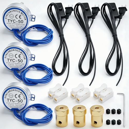 Twidec/3Pcs Synchronous Turntable Motor Electric Motor 5-6RPM/MIN 50/60Hz 4W CCW/CW AC100~127V Synchron Motor For Cup Turner,Cuptisserie Rotator With 7mm Flexible Coupling TYC-50-5-6R-XLLB - size: 5-6r-3 set