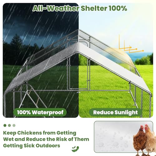 Large Metal Chicken Coop Run with Roosting Perch, Outdoor Waterproof & UV-Resistant Cover for Chickens, Ducks, Rabbits, and Hens in Yard or Farm Use Spire Roof (13.1'Wx19.7'Lx 6.5'H) - size: 236.0"L x 157.5"W x 78.0"H
