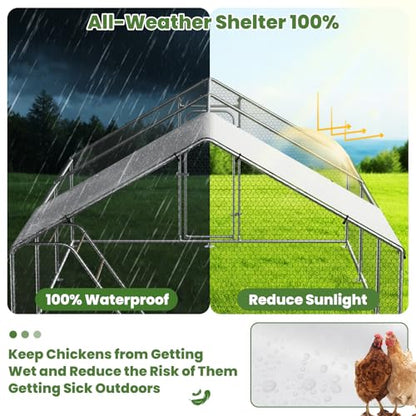 Large Metal Chicken Coop Run with Roosting Perch, Outdoor Waterproof & UV-Resistant Cover for Chickens, Ducks, Rabbits, and Hens in Yard or Farm Use Spire Roof (13.1'Wx19.7'Lx 6.5'H) - size: 236.0"L x 157.5"W x 78.0"H