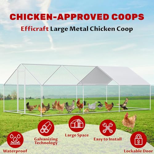 Large Chicken Coop Walk-in Metal Poultry Chicken Run Pen Rabbits Habitat House Spire Shaped Coop with Waterproof and Anti-UV Cover for Outdoor Backyard Farm Use(Steeple 3 Room) - size: 234"L x 118"W x 78"H
