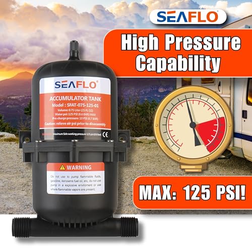 SEAFLO Accumulator Tank Water Pump Flow Control with Internal Bladder - 125 PSI, 23.5 oz (0.75 L) | Reduces Pump Cycling and Smooths Water Flow for Marine, RV, and Off-Grid Systems - style: Diaphragm