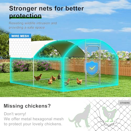 Large Metal Chicken Coop Walk-in Poultry Cage with Waterproof and UV-Resistant Cover, Outdoor Chicken Run Poultry Hen House for Backyard Farm Use,Dome Roof(10’ W x 13.2’ L x 6.4’ H) - size: 158.4"L x 120.0"W x 76.8"H