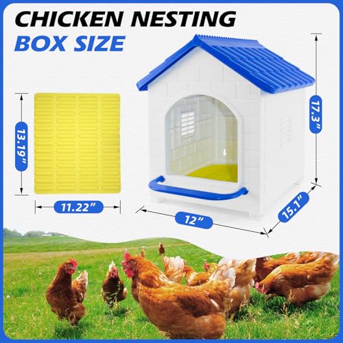 Chicken Nesting Box, Waterproof Plastic Chicken Coop with Washable Nesting Pad, Nesting Box for Hens, Ducks, Rabbits and Poultry - color: Blue