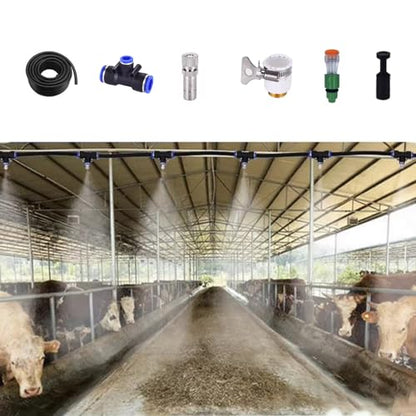 Adjustable Misting Water Irrigation Kit – 32.8ft Cooling System for Livestock & Plants, Efficient Watering Solution for Cattle, Chickens & Pigs (10m)