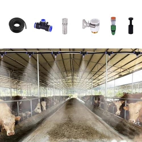 Adjustable Misting Water Irrigation Kit – 32.8ft Cooling System for Livestock & Plants, Efficient Watering Solution for Cattle, Chickens & Pigs (10m)