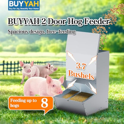 2 Door Hog Feeder, Heavy Duty Steel Piglets Feeder, 3.7 Bushels Pig Feeder, Livestock Feeder for Feeding up to 8 Pigs