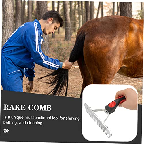 Kichvoe Durable Rubber Handle Horse Grooming Rake with Metal Teeth for Shedding and Cleaning Rust Resistant Horse Hair Comb for Pet and Stable Use