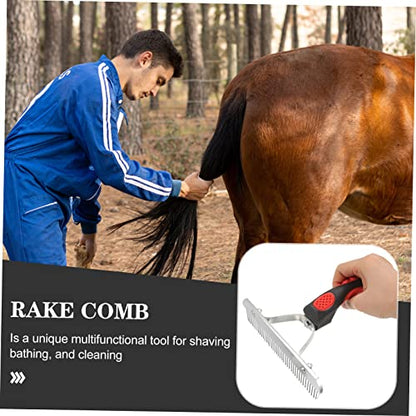Kichvoe Durable Rubber Handle Horse Grooming Rake with Metal Teeth for Shedding and Cleaning Rust Resistant Horse Hair Comb for Pet and Stable Use