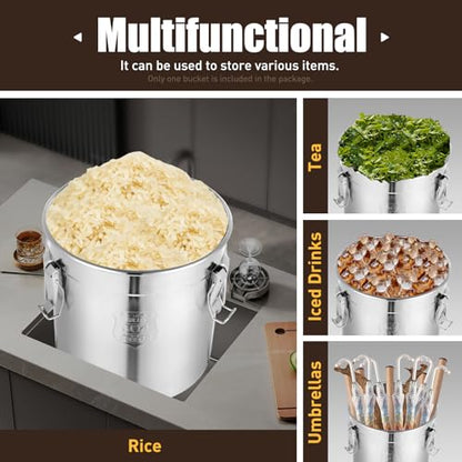33L (8.72 gal) Stainless Steel Food Storage Container with Lid, Airtight Locking Bucket for Rice, Flour, Pet Food - Food Grade 304, Commercial & Home Kitchen, 405 oz Capacity (8.72 gal) - size: 8.72 gal