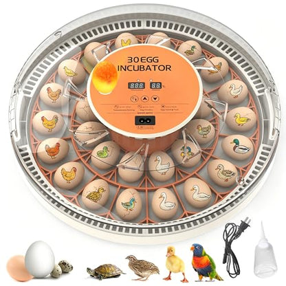 30 Egg Incubator with Automatic Egg Turning, Temperature Control and Humidity Monitor Incubators for Hatching Eggs, Chicken, Ducks, Goose, Pigeon, Quail, Parrot Incubator for Farm, Lab - size: 30-EGGS