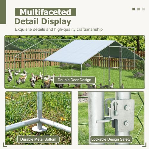 Large Metal Chicken Coop,19.7x9.8x6.4 FT Chicken Run for Yard with Waterproof & Anti-UV Cover,Walk in Chicken Pen with Feeding Door (32.8 * 9.8 * 6.4 ft) - size: 32.8*9.8*6.4 ft