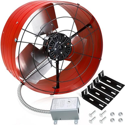 Criditpid 16 Inch Gable Mount Vent Attic Fan, Exhaust Ventilation Fan with Adjustable Thermostat for Gable, Home, Shed, Garage, Portable Building, 3.4A, 1075RPM, 2940CFM, 4200 Sq.Ft Coverage Area, Red - color: 2940CFM