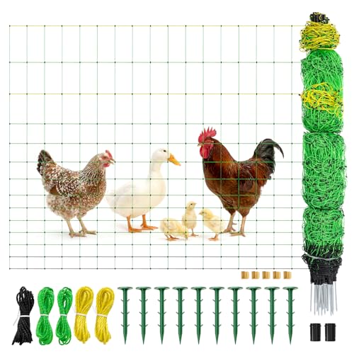 Electric Poultry Netting 47.5" H x 164' L, Portable Electric Chicken Fence for Chickens, Ducks, Geese & Turkey, Anti-Predator Poultry Net Fencing with Double Spike Posts for Backyard, Farm & Homestead - color: Green, size: 47.5" Hx 164' L-Poultry