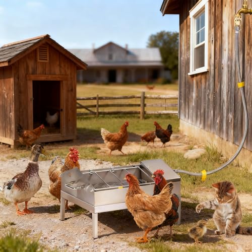 3 in 1 Automatic Chicken Waterer and Feeder Set with Float Valve | Stainless Steel Chicken Water Feeder, Poultry Waterer Dispenser Drinker Watering System for Outdoor Coop Duck Turkey Quail