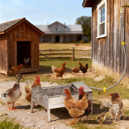 3 in 1 Automatic Chicken Waterer and Feeder Set with Float Valve | Stainless Steel Chicken Water Feeder, Poultry Waterer Dispenser Drinker Watering System for Outdoor Coop Duck Turkey Quail