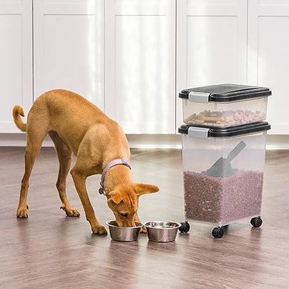 IRIS USA Dog Food Storage Container 30 lb + 11lb Airtight Combo, Stackable Pet Food Storage Bin with Wheels for Cat Dog Food, BPA Free, Made in USA, Black - color: Black