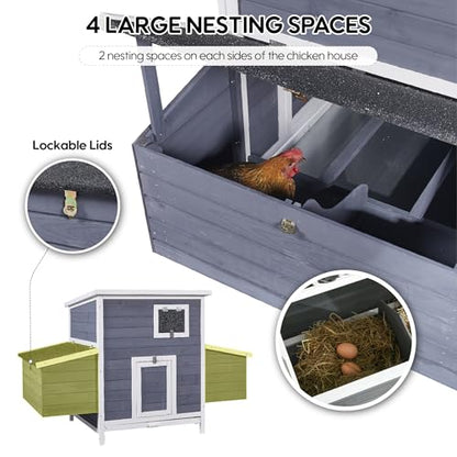 Large Chicken Coop for 2-6 Chickens, Wooden Hen House with 4 Nesting Boxes, Outdoor Chicken House Poultry Cage Rabbit Cage w/Ramps, Window & Openable Roof, 59''L*33.5''W*38.6''H - size: 59.0"L x 33.5"W x 38.6"H