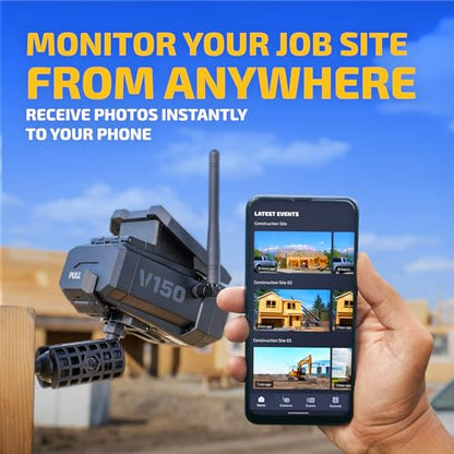 Vosker V150 Construction Pack Outdoor Solar Powered 4G LTE Security Camera, No Wi-Fi Needed, Motion Alerts and Night Vision, Wireless Surveillance for Jobsite