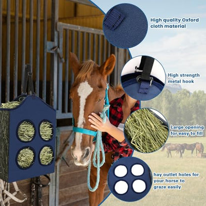 UPINS 2 Pcs Hay Bags for Goats,Hanging Horses Slow Feed Hay Feeder with Metal Ring and Adjustable Strap for Horses Donkeys Cows Alpacas Ostriches or Other Animals