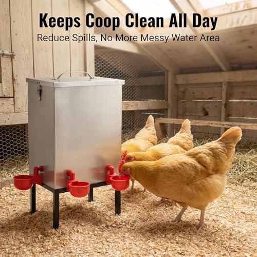 3 Gallon Chicken Waterer with Cups & Nipples, Stainless Steel Poultry Waterer for Backyard Coop, No-Spill, Easy to Clean, Ideal for Chickens, Ducks & Small Farms