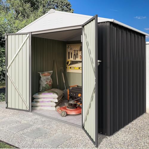 Greesum 6x4FT Outdoor Storage Shed, Utility Tool Shed Metal Storage Garden Shed with Door & Lock for Patio Storage, Gray - color: Gray, size: 6x4