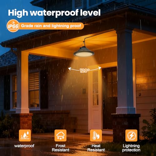 Solar Chicken Coop Light with Remote, Outdoor IP66 Waterproof Pendant Lights, 4500mAh Rechargeable Solar Barn Lights, 3 Modes, 4 Brightness Levels, 24H Timer, 16.4ft Cable for Patio Garden, 2-Pack - size: 2-Pack