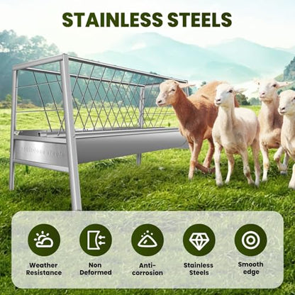 Goat Feeder, 92 Gallon Hay Feeder, Stainless Steel Livestock Hay Feeder, Sheep Feeder Trough for Barn or Outdoor Use, Free Returns! - style: Stainless Steel