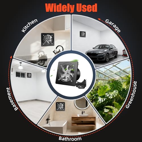 10 Inch Exhaust Fan with Speed Controller, 900CFM Wall Mount Exhaust Fan for Kitchen, Metal Ventilation Extractor Fan with Damper for Bathroom, Garage, Attic, Shop, Pet Room, Smoking Room, Basement - size: 10 Inch