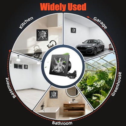 10 Inch Exhaust Fan with Speed Controller, 900CFM Wall Mount Exhaust Fan for Kitchen, Metal Ventilation Extractor Fan with Damper for Bathroom, Garage, Attic, Shop, Pet Room, Smoking Room, Basement - size: 10 Inch