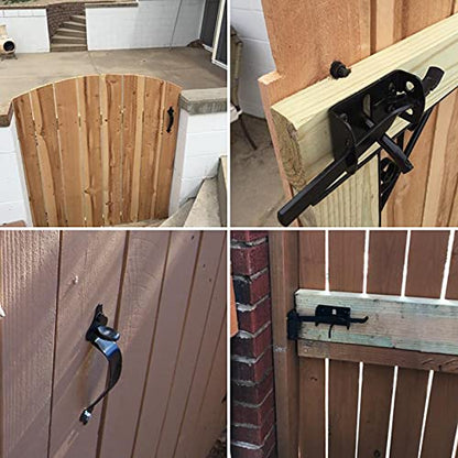 Gate Latch, Thumb Latch Hardware, Gate Latch for Wooden Fence Heavy Duty, Self Locking Latches with 8 inch Handle, Gate Kit for Wooden Fence & Swing Outdoor Gate – Steel, Black Finish