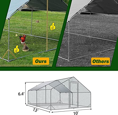 Large Metal Chicken Coop Run, 13.1x9.8x6.4FT Outdoor Walk-in Poultry Cage Hen Playpen House with Waterproof Cover and Lockable Door for Outdoor Yard Farm