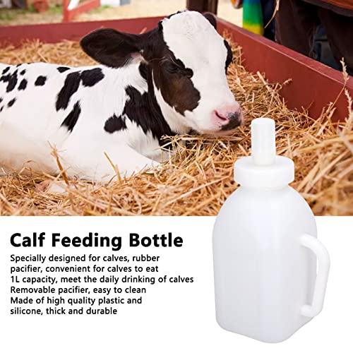 Calf Feeding Bottle 1L Capacity Thick Durable Easy Cleaning Calf Milk Feeder with Detachable Pacifier for Calves and Lambs Farm Use Plastic Silicone 2 Pack
