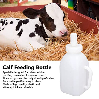 Calf Feeding Bottle 1L Capacity Thick Durable Easy Cleaning Calf Milk Feeder with Detachable Pacifier for Calves and Lambs Farm Use Plastic Silicone 2 Pack