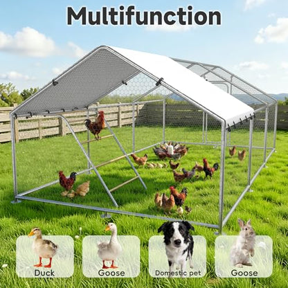 Large Metal Chicken Coop with Roosting Perch Walk-in Poultry Cage Chicken Run Duck House Chicken Pen Spire Shaped Coop with Waterproof Cover for Outdoor Backyard Farm Use(10' L x 19.7' W x 6.4' H) - size: 236.4"L x 120.0"W x 76.8"H