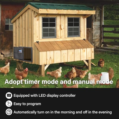Large Automatic Chicken Coop Door, Side Opening Poultry Entry with Timer Control, Anti-Pinch Safety, Battery or USB Power, LCD Screen, Quick Install for Backyard Chicken House - color: Black