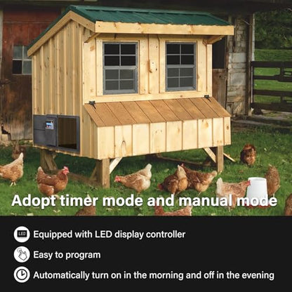 Large Automatic Chicken Coop Door, Side Opening Poultry Entry with Timer Control, Anti-Pinch Safety, Battery or USB Power, LCD Screen, Quick Install for Backyard Chicken House - color: Black