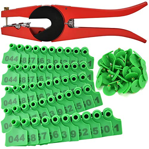 1000 Sets Numbered Plastic Livestock Ear Tags for Cattle Pigs Calf GoatHogs Animal Identification TPU Earring Tagger with 1 pcs Pliers Applicator, Green