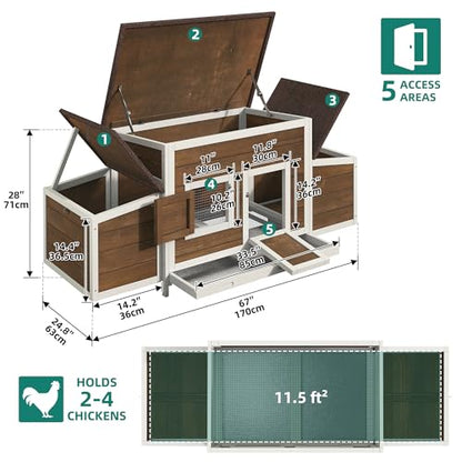 YITAHOME Chicken Coop Large Wooden Chicken House Chicken Pen Outdoor with 2 Nesting Boxes Poultry Cage Rabbit Hutch Duck Cage with Weatherproof Roof (Brown) - color: Natural, size: 66.9"L x 24.8"W x 28.0"H