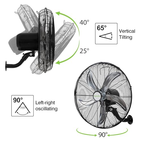 hykolity 20" Oscillating Wall Mount Fan, 5900 CFM High Velocity Wall Mounted Fan with 3 Speeds, Heavy Duty Industrial Wall Fan with Wired Remote for Garage, Commercial and Warehouse - size: 20 inch with Remote