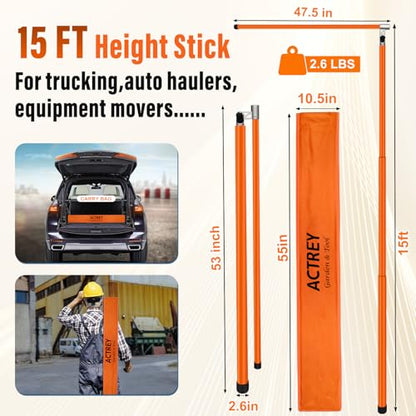 15FT Height Stick,Load Height Measuring Stick,Sturdy Fiberglass Truck Height Stick with Adjustable Pole,Non-Conductive Accurately Measures Stick with Carrying Bag,Retractable Height Stick for Trucks - size: 15FT